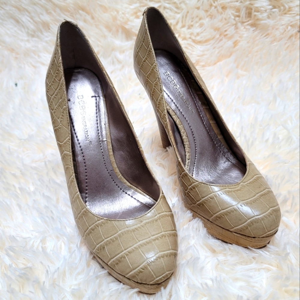 BCBG Jodie Croc Design Platform Shoes